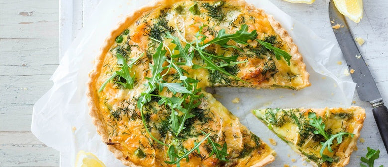 Hot Smoked Salmon, Asparagus & Pea Tart