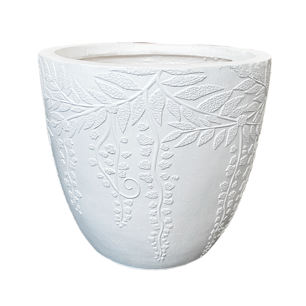 Rattan Leaves Textured Pot - White L - 37.5D*34.5H(CM)