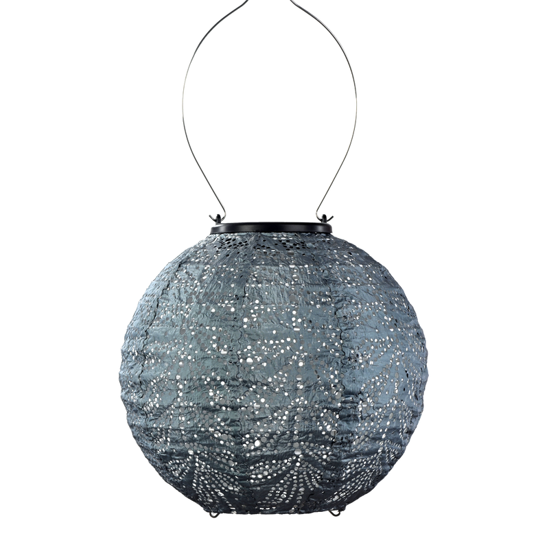 Solar Lantern Round Folia Grey Blue 20CM