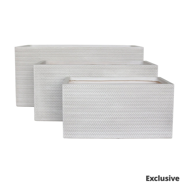 Bamboo Trough Pot - White - L