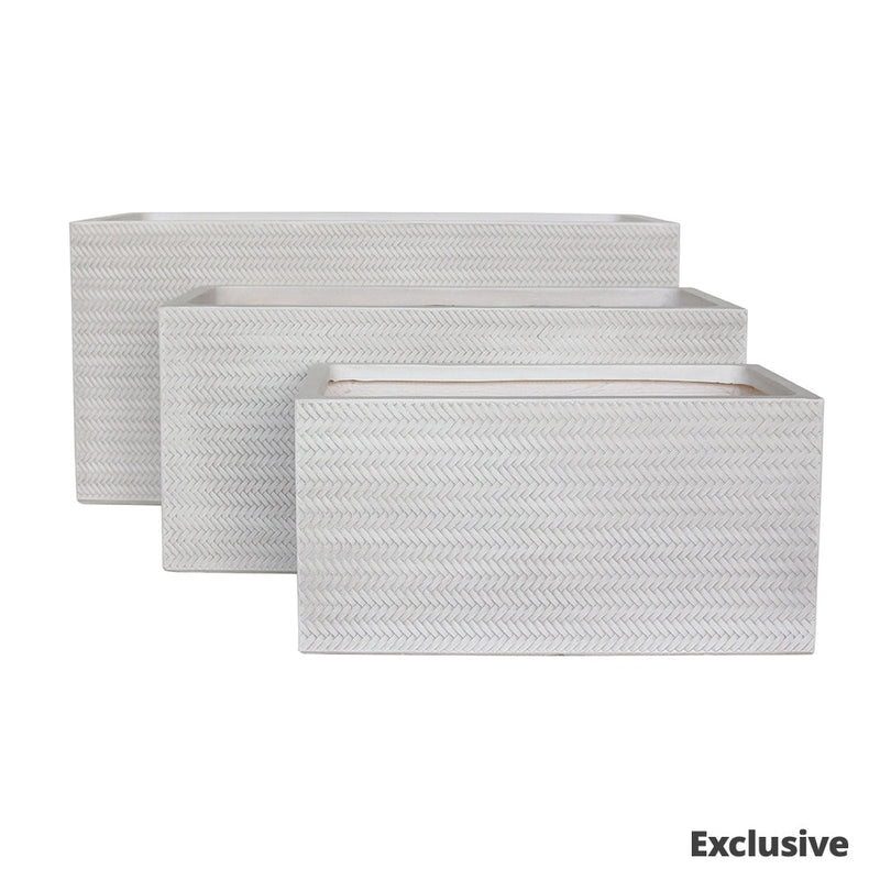 Bamboo Trough Pot - White - L