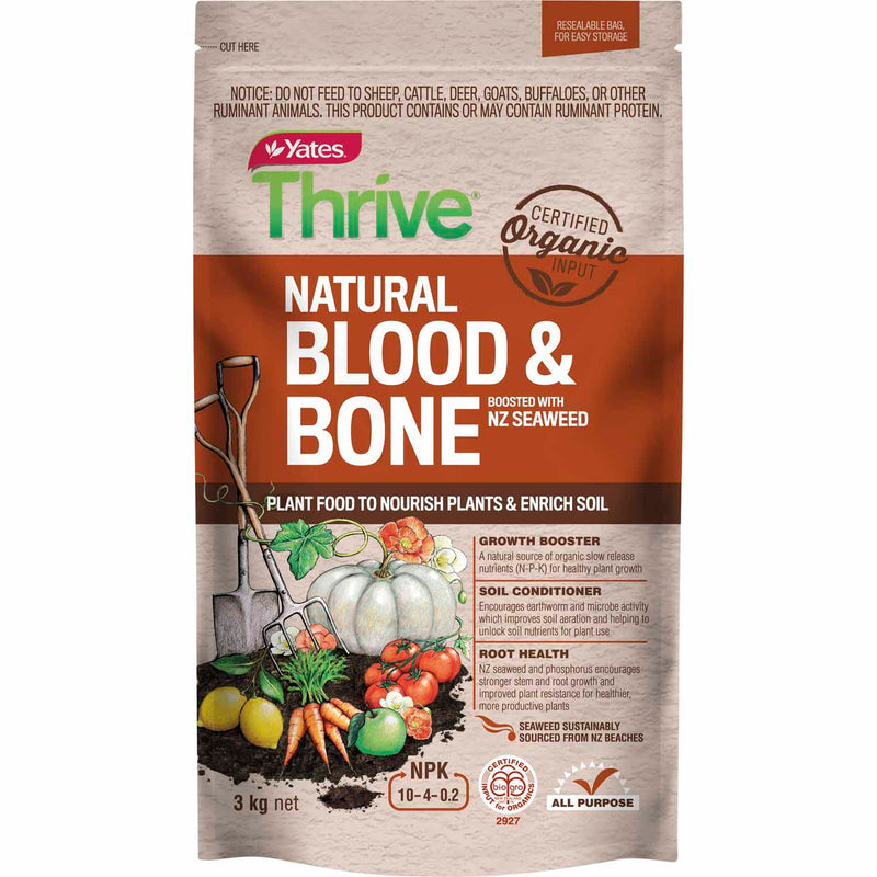 Yates Thrive Certified Organic Natural Blood & Bone Boosted With NZ Seaweed - 3KG