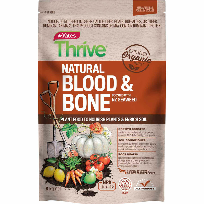 Yates Thrive Certified Organic Natural Blood & Bone Boosted With NZ Seaweed - 8KG